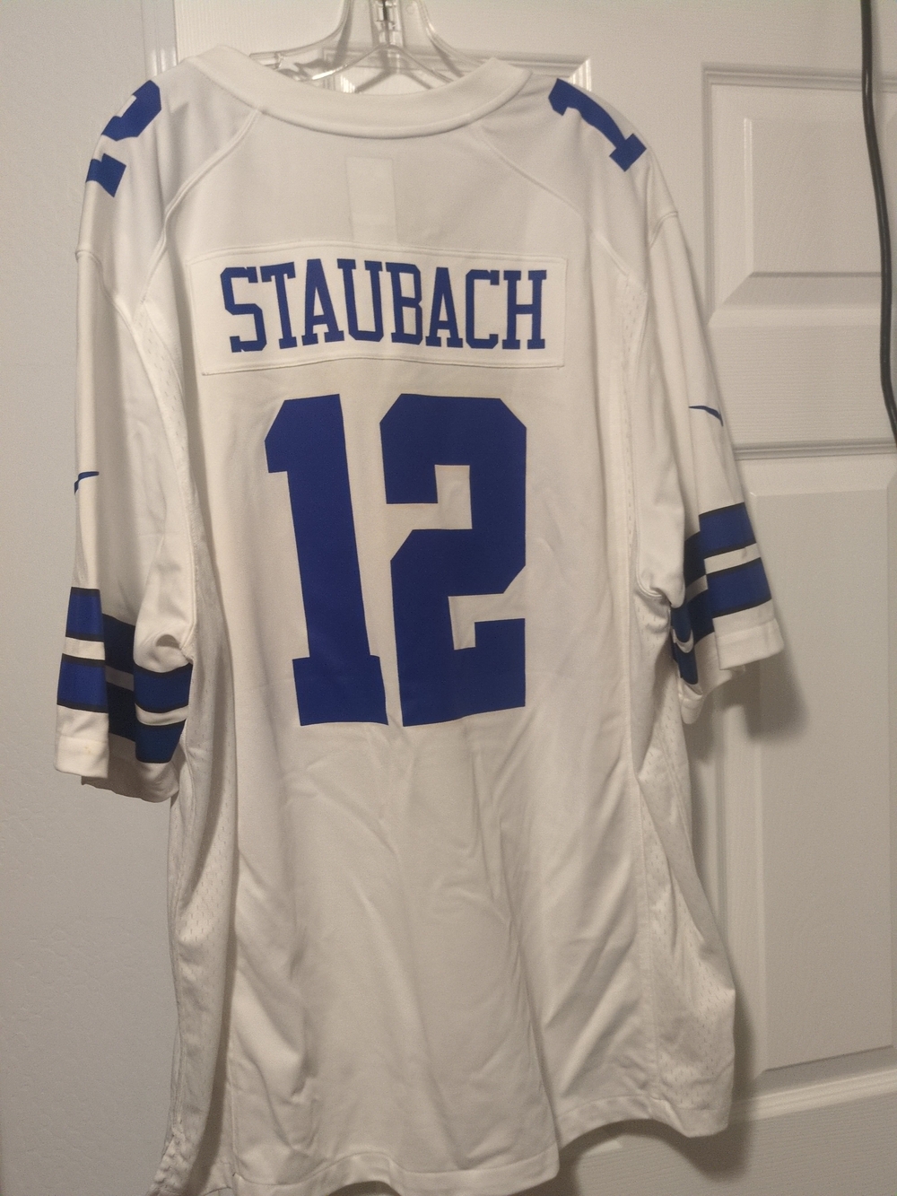 White NFL Dallas COWBOYS Football Jersey with Blue #12 Staubach. 2XL - Picture 2 of 2